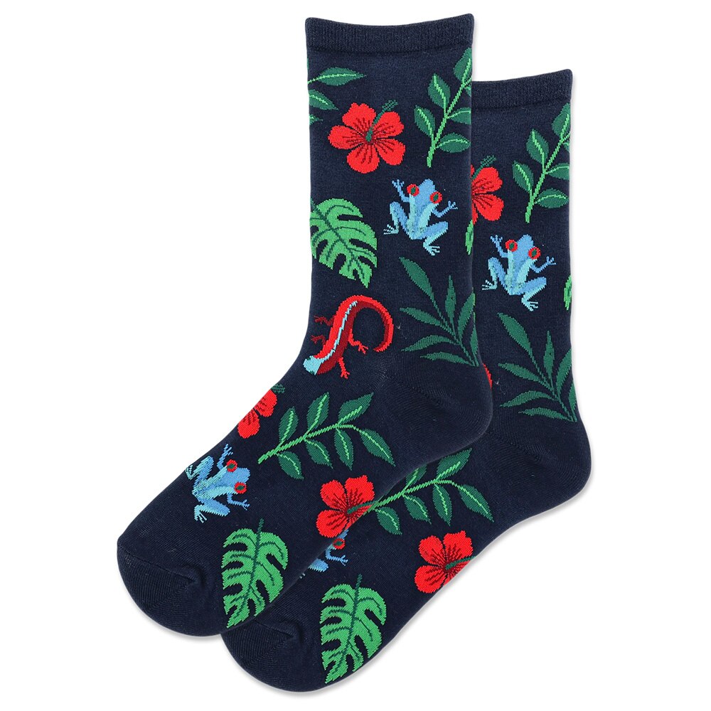 Fashion Accessories, HotSox, Blue, Novelty, Accessories, Women, Frog Lizard Leaf, Navy, Sock, 722665